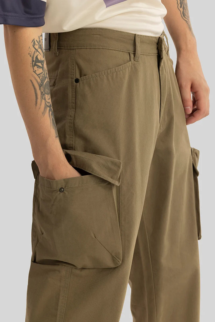 Zoe Khaki Loose Fit Cargo Pants