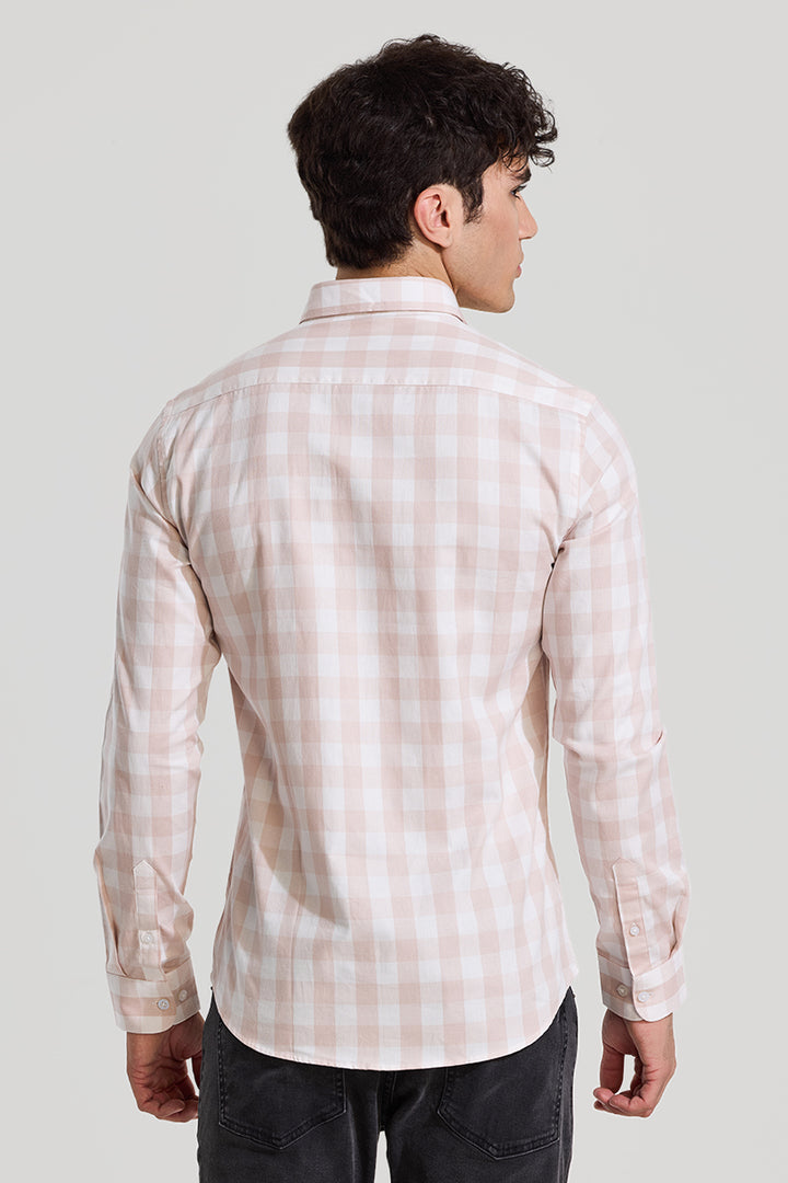 Peach Gingham Slim Fit Shirt