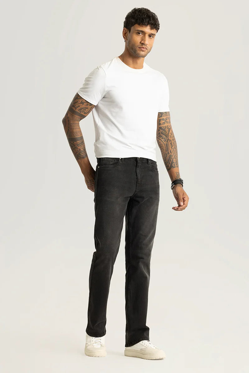 Vertex Charcoal Grey Plain Straight Fit Jeans