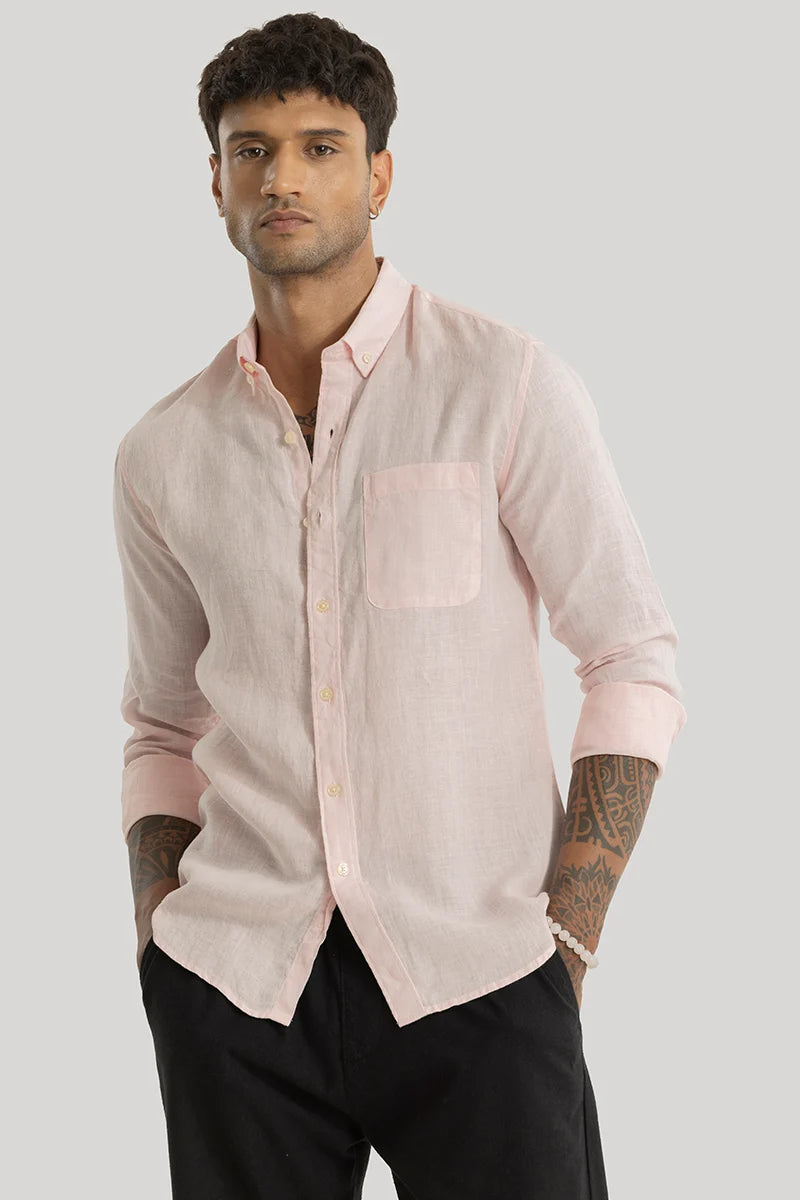 Elementary Light Pink Plain Pure Linen Shirt