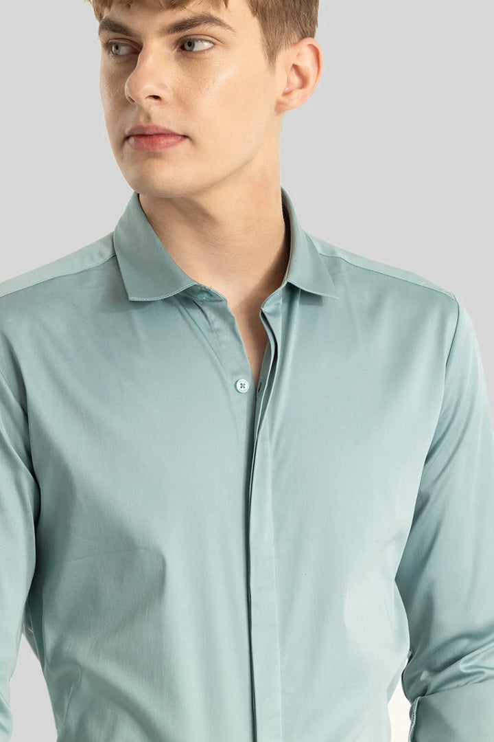 Blue Concealed Placket Shirt