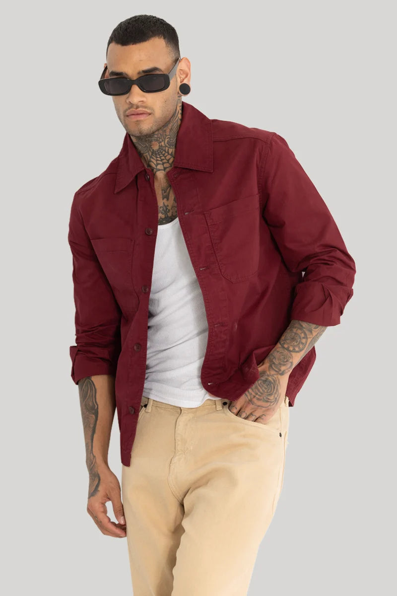 Double Pocket Maroon Overshirt