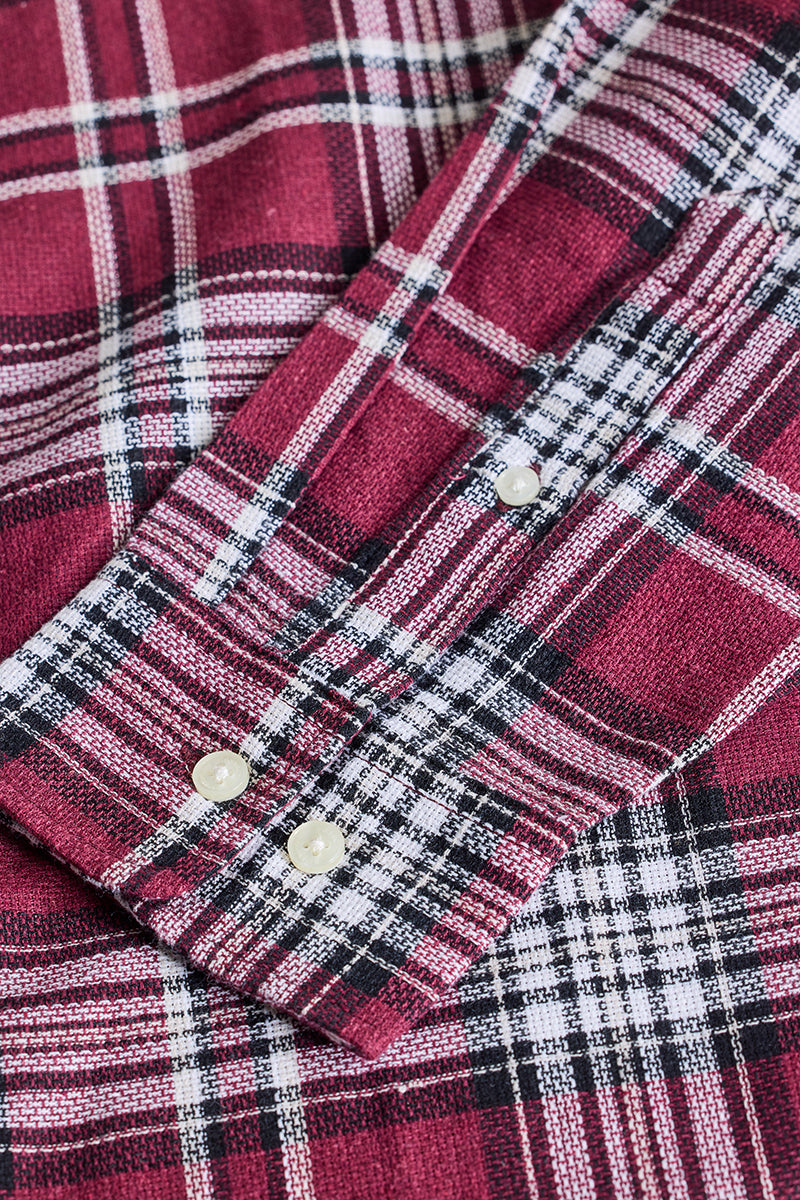 Maroon Checks Casual Plus Size Shirt