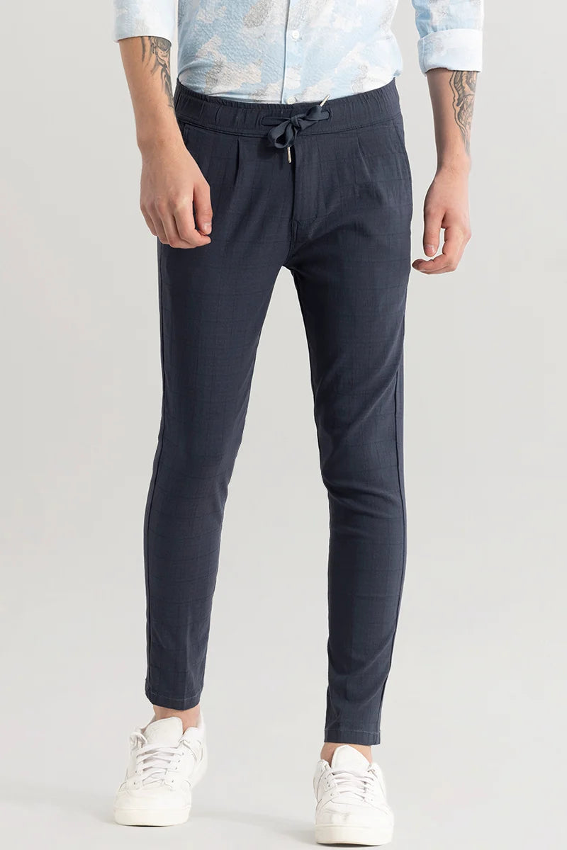 Veluxe Anchor Grey Checked Linen Blend Pant