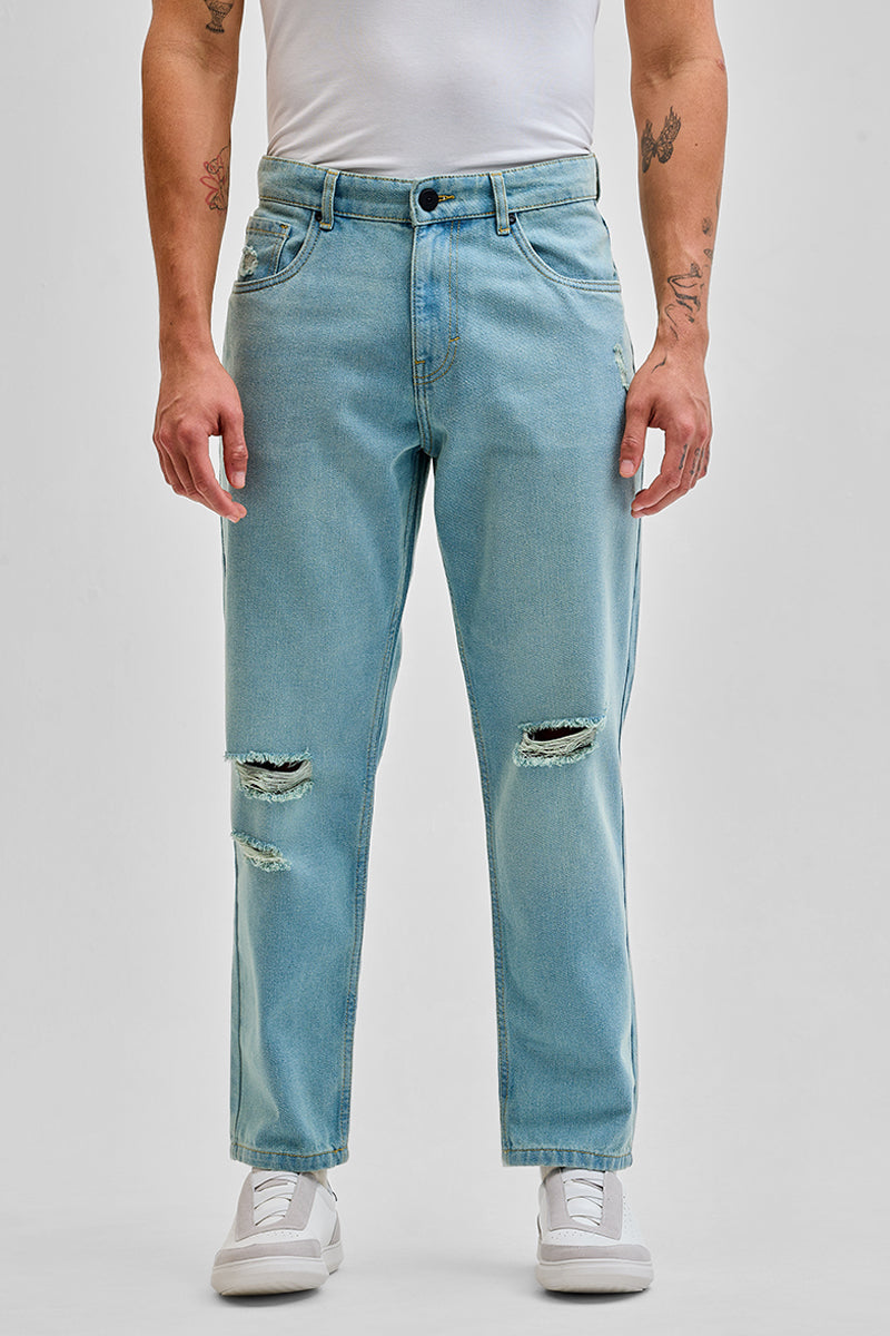 Light Blue Distressed Baggy Fit Jeans