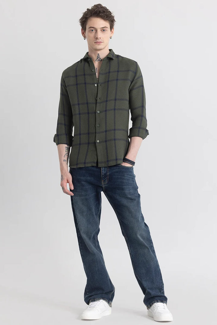 Plaidedge Olive Check Shirt