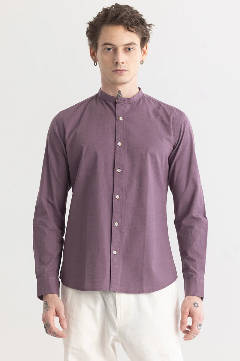 Mandarique Purple Linen Blend Shirt