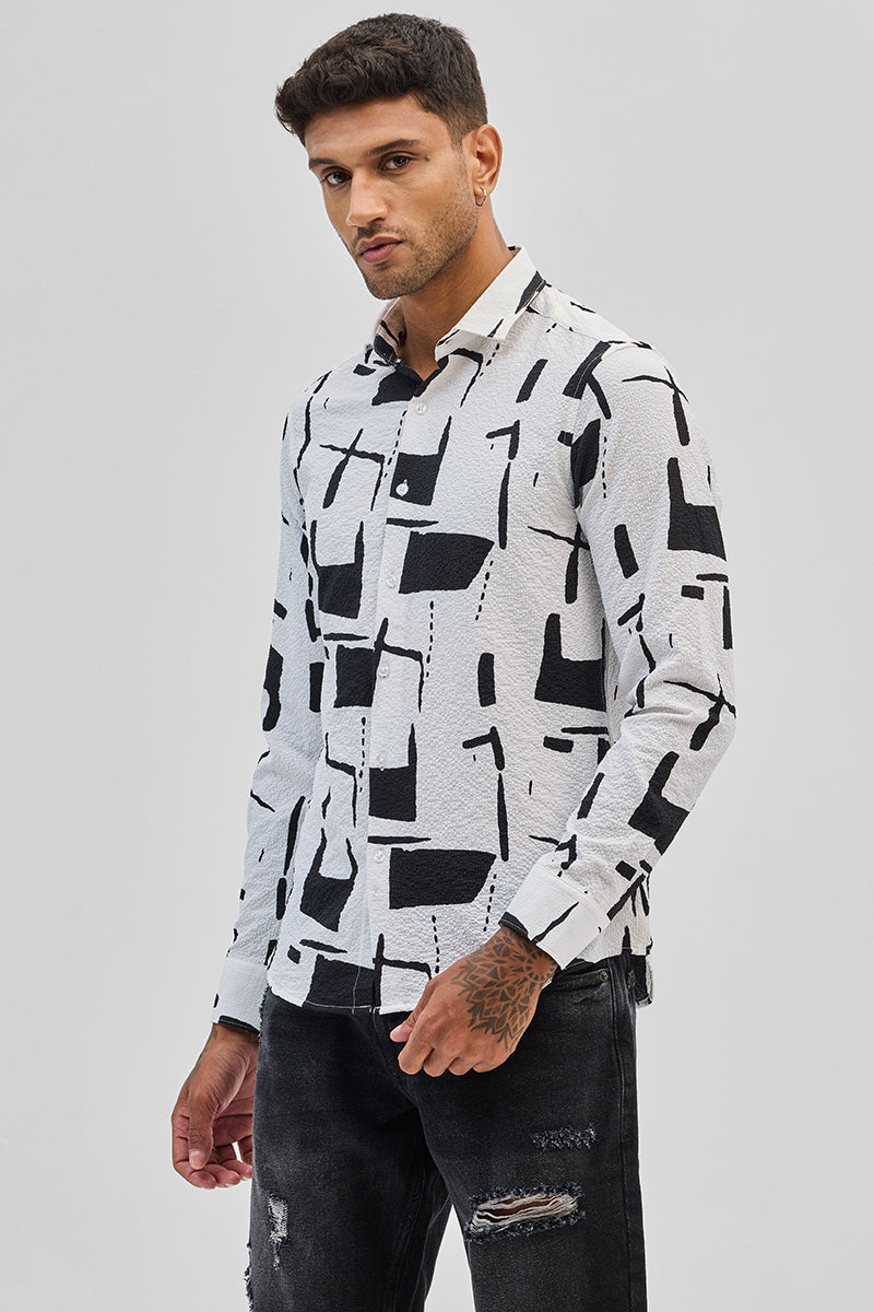 White Geometric Printed Shirt