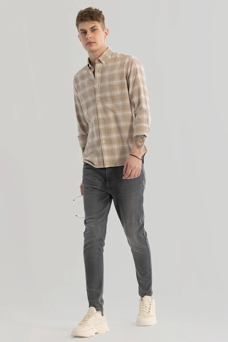 Beige Checks Oxford Shirt