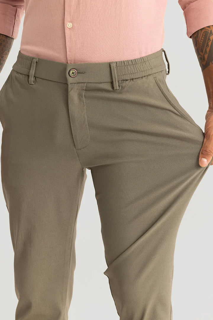 Ludovica Khaki Plain Slim Fit Stretch Trousers