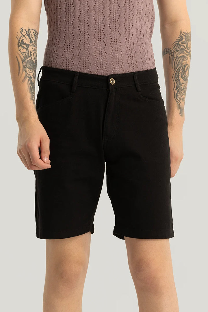 Viviane Black Plain Regular Fit Shorts