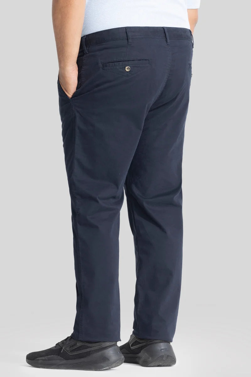 Seemly Greyish Blue Plain Regular Fit Plus Size Chinos