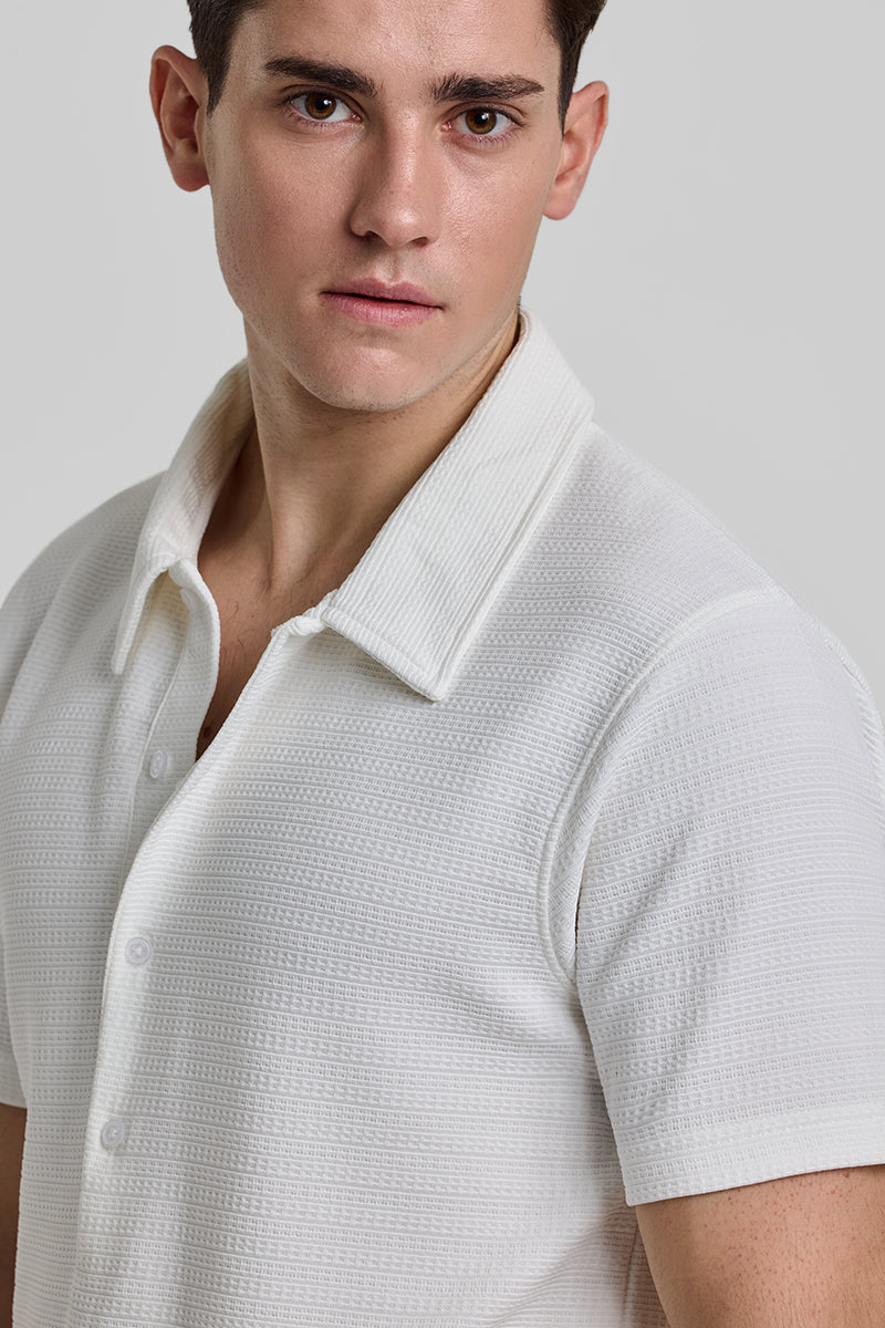 White Textured Polo T-Shirt