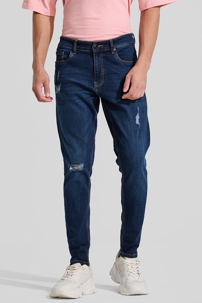 Dark Blue Distressed Skinny Fit Jeans