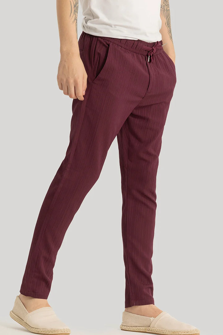 Harbor Maroon Plain Slim Fit Pants