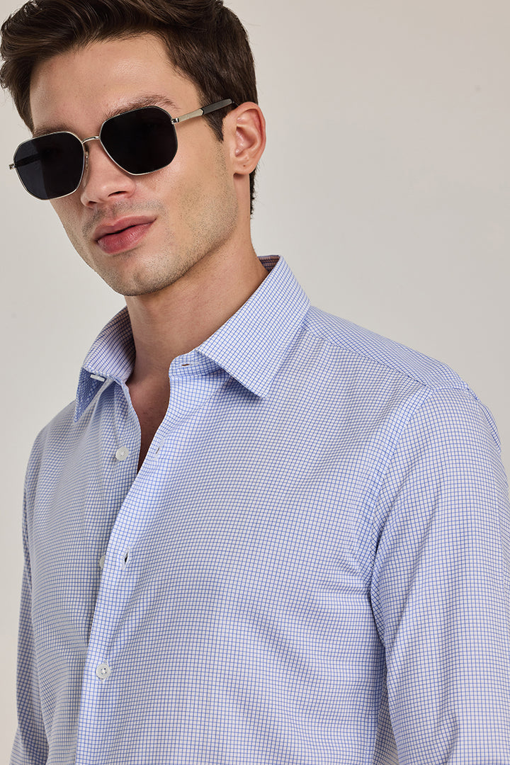 Light Blue Checks Giza Cotton Shirt