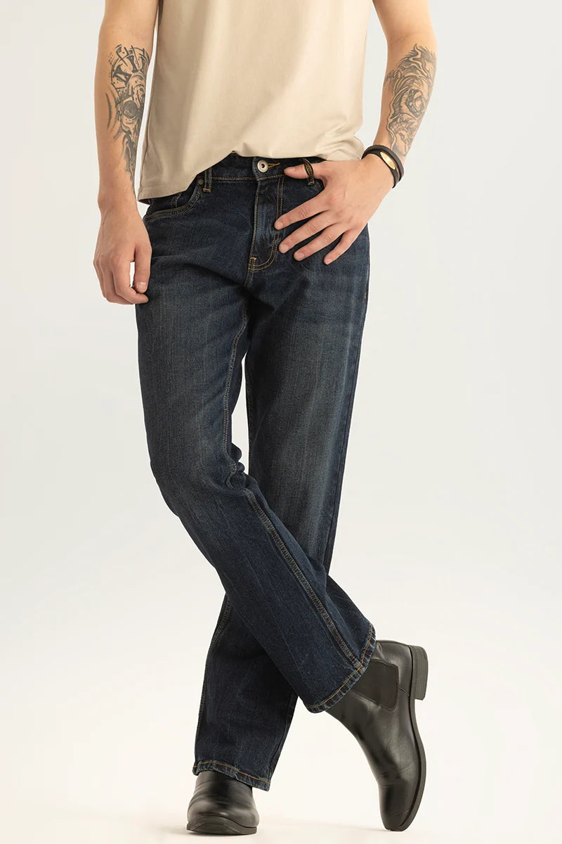 Cedric Navy Plain Bootcut Fit Jeans