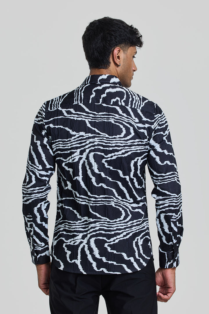 Charcoal Grey Abstract Slim Fit Shirt