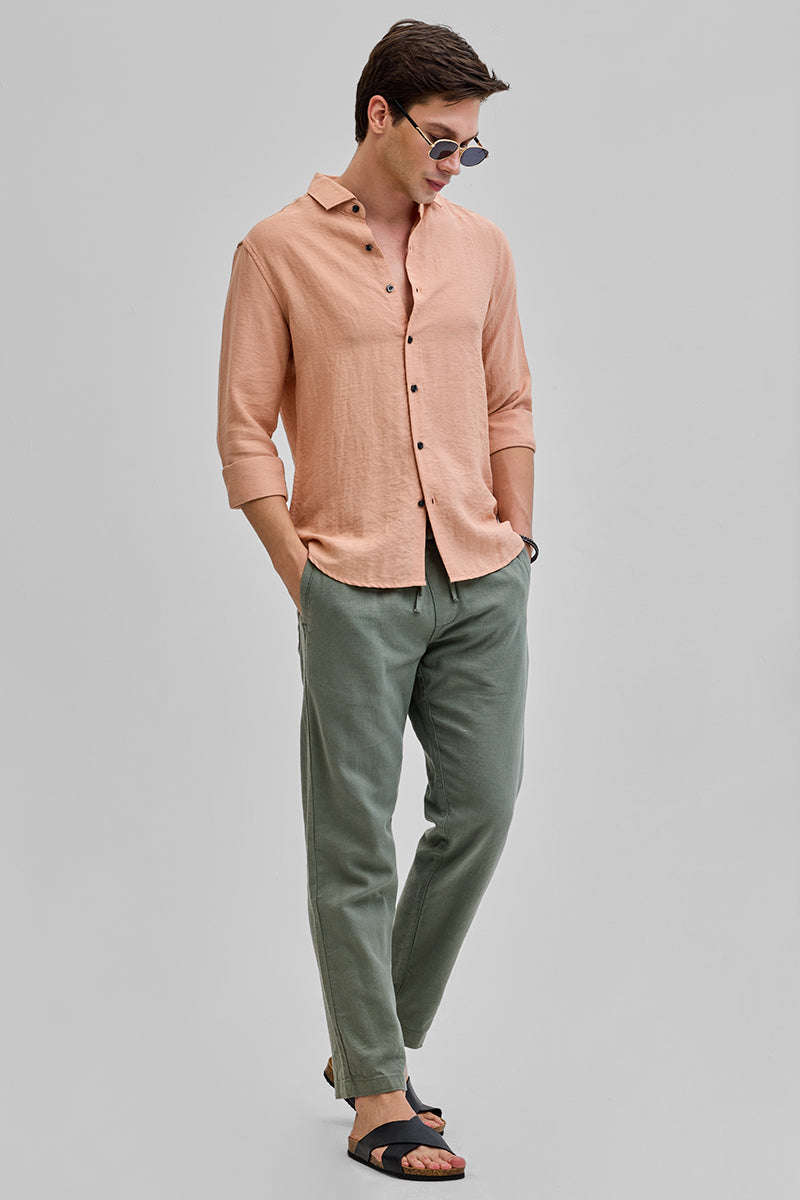 Peach Textured Linen Blend Shirt