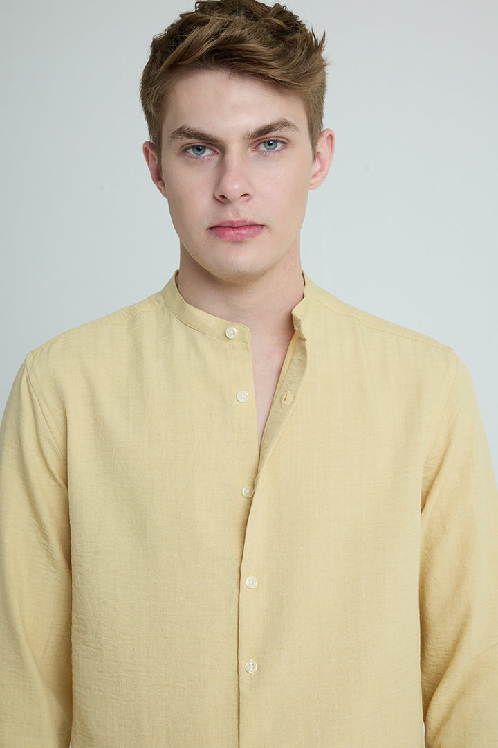 Yellow Mandarin Textured Shirt