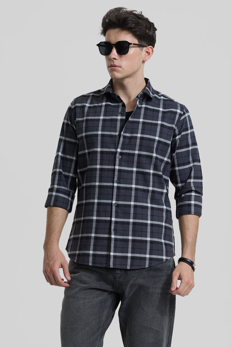 Charcoal Grey Checks Slim Fit Shirt