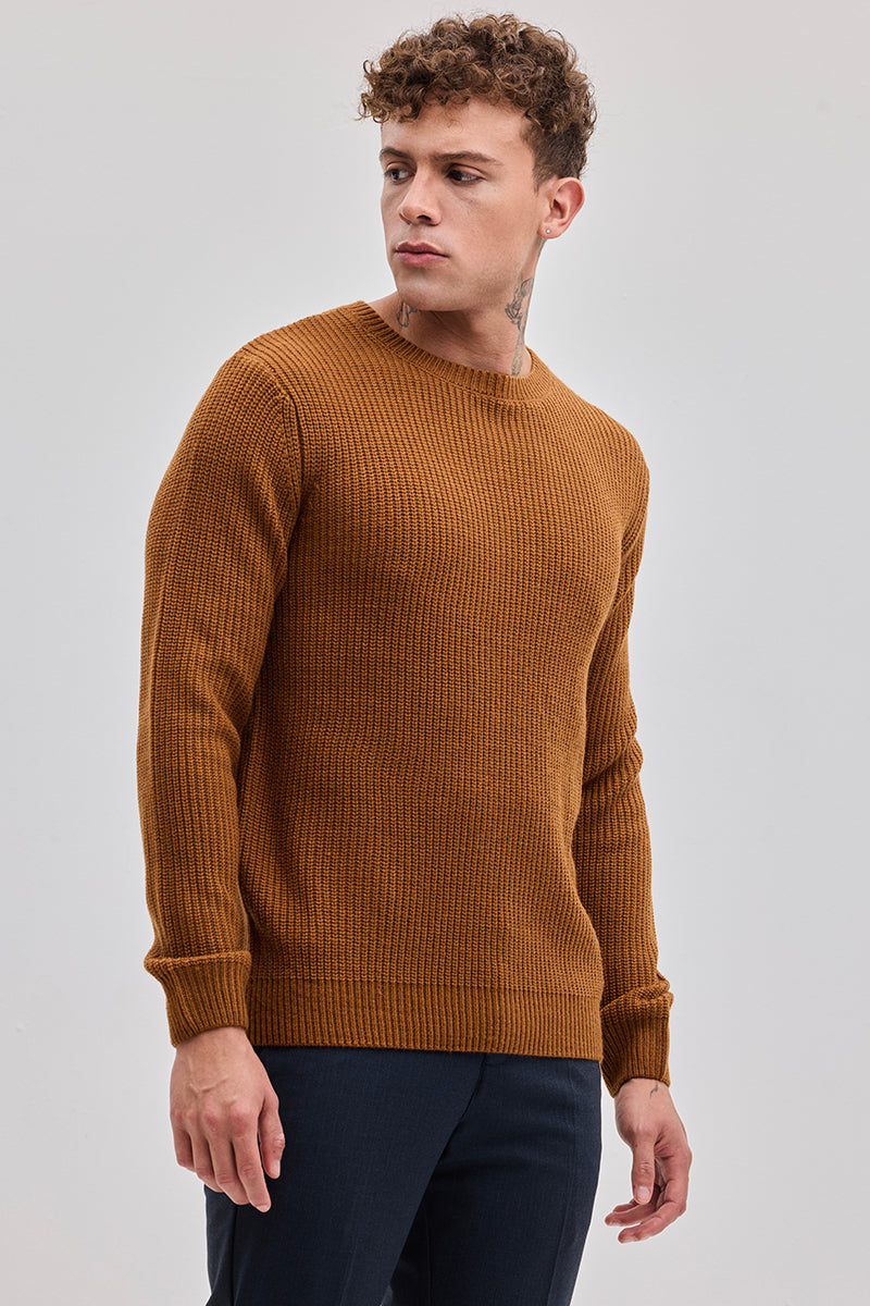 Brown Fisherman Knit Sweater