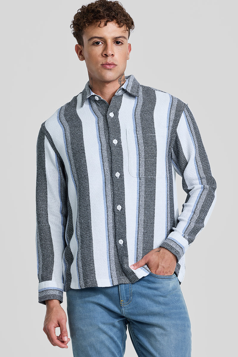 Charcoal Grey Stripes Box Fit Shirt