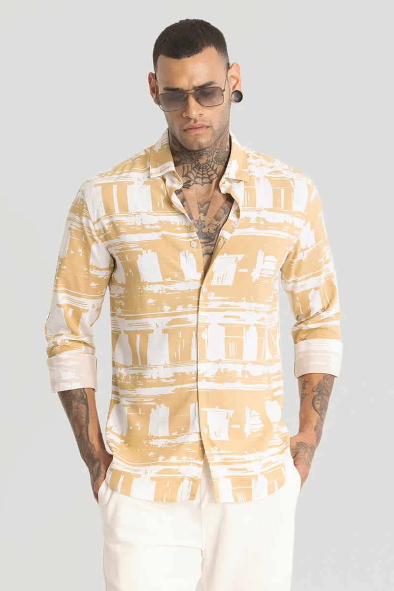 Yellow Abstract Slim Fit Shirt