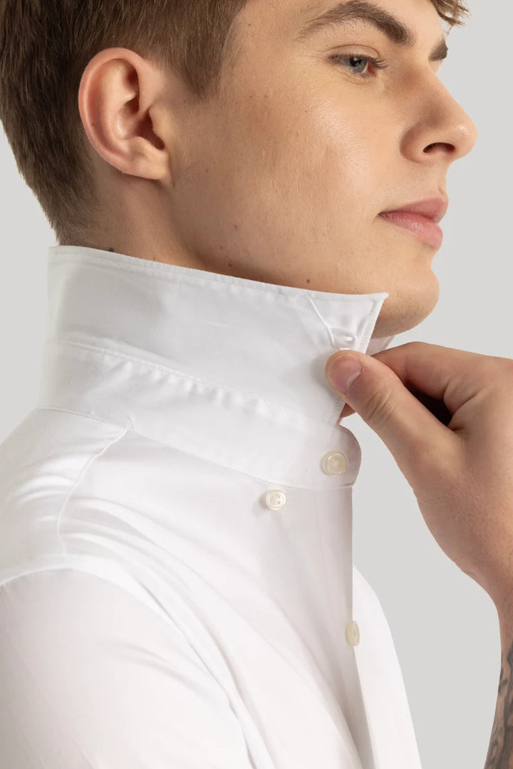 Satin Stretch White Plain Shirt