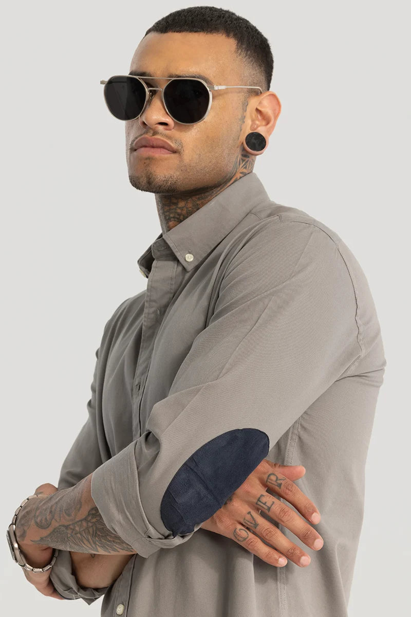 Grey Elbow Patch Oxford Shirt