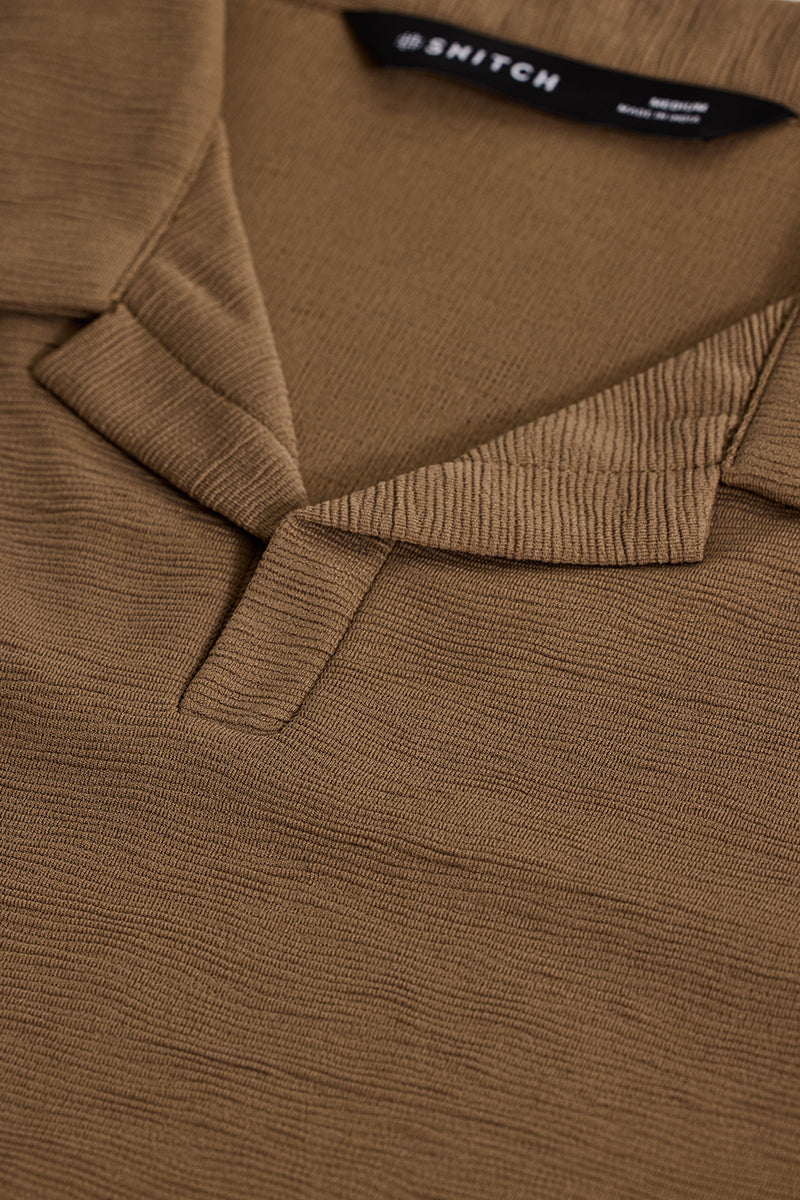 Brown Textured Polo T-Shirt