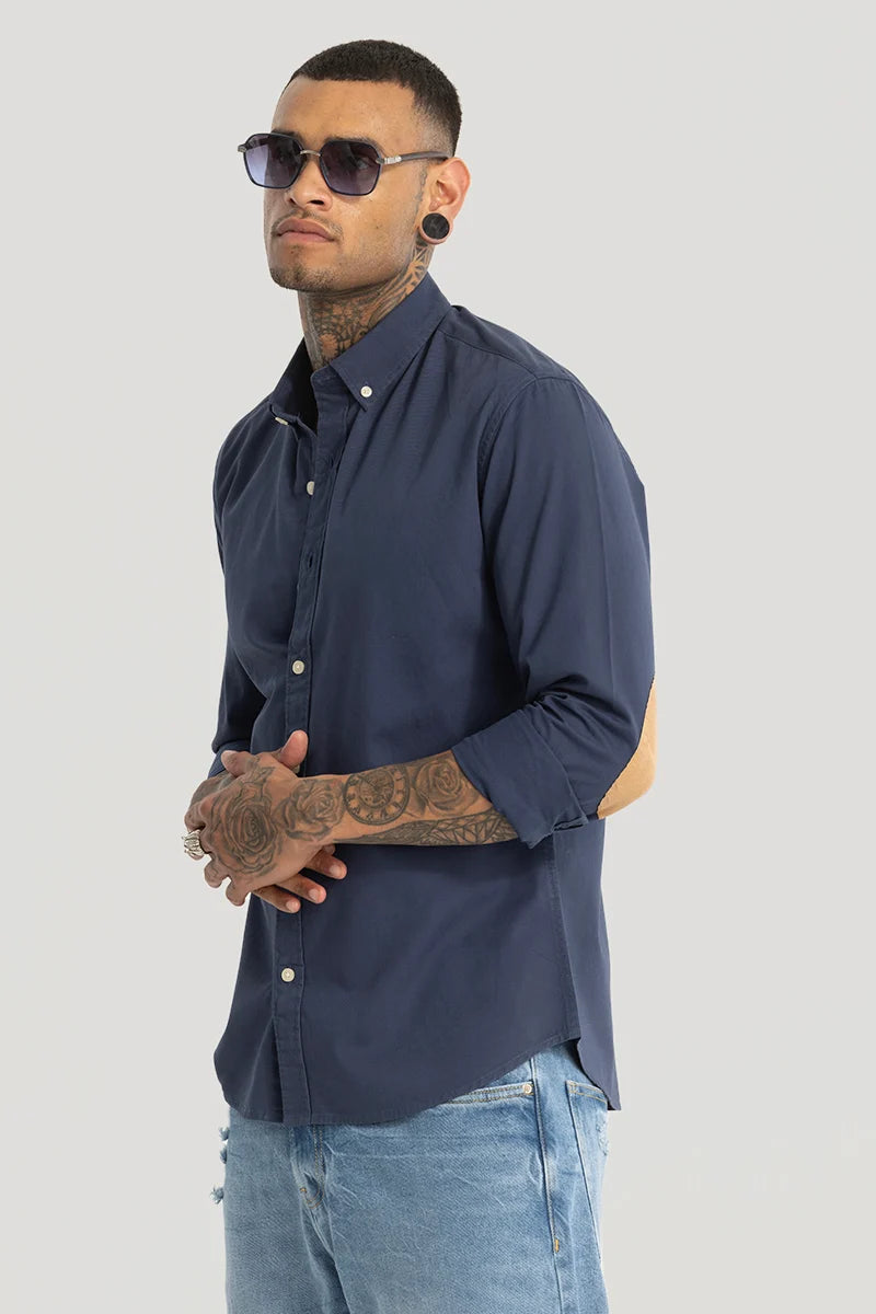 Dark Blue Elbow Patch Oxford Shirt