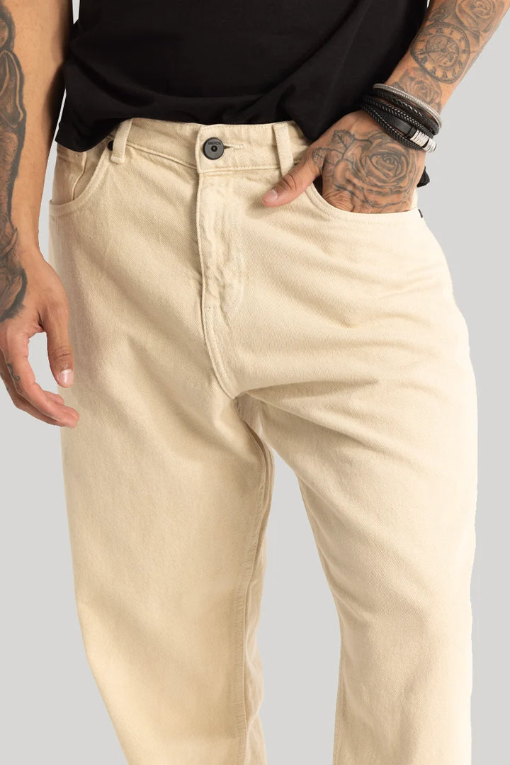 Beige Baggy Fit Jeans