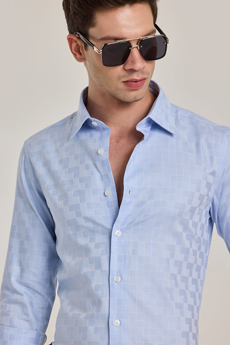 Light Blue Self Checks Shirt