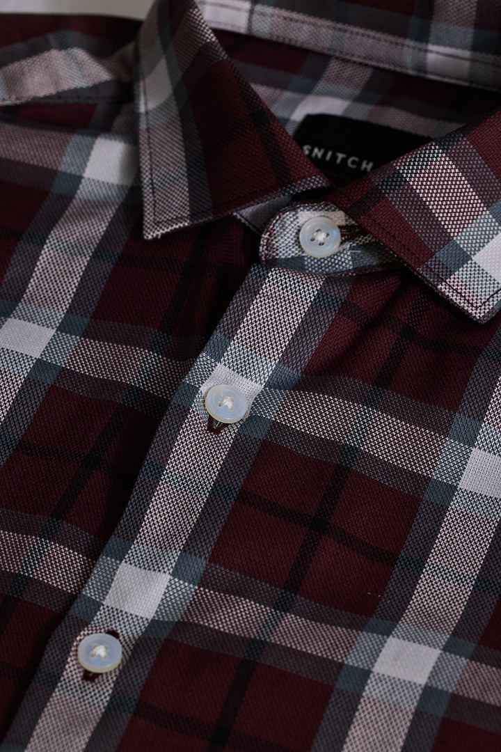 Burgundy Checks Slim Fit Shirt