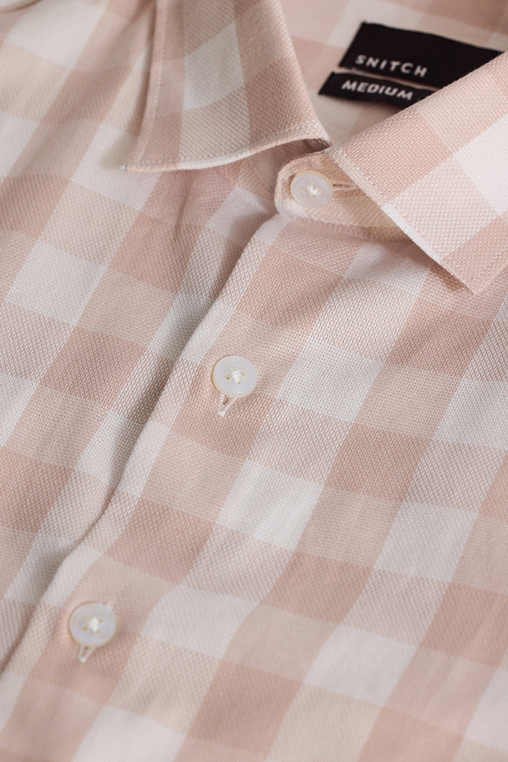 Peach Gingham Slim Fit Shirt