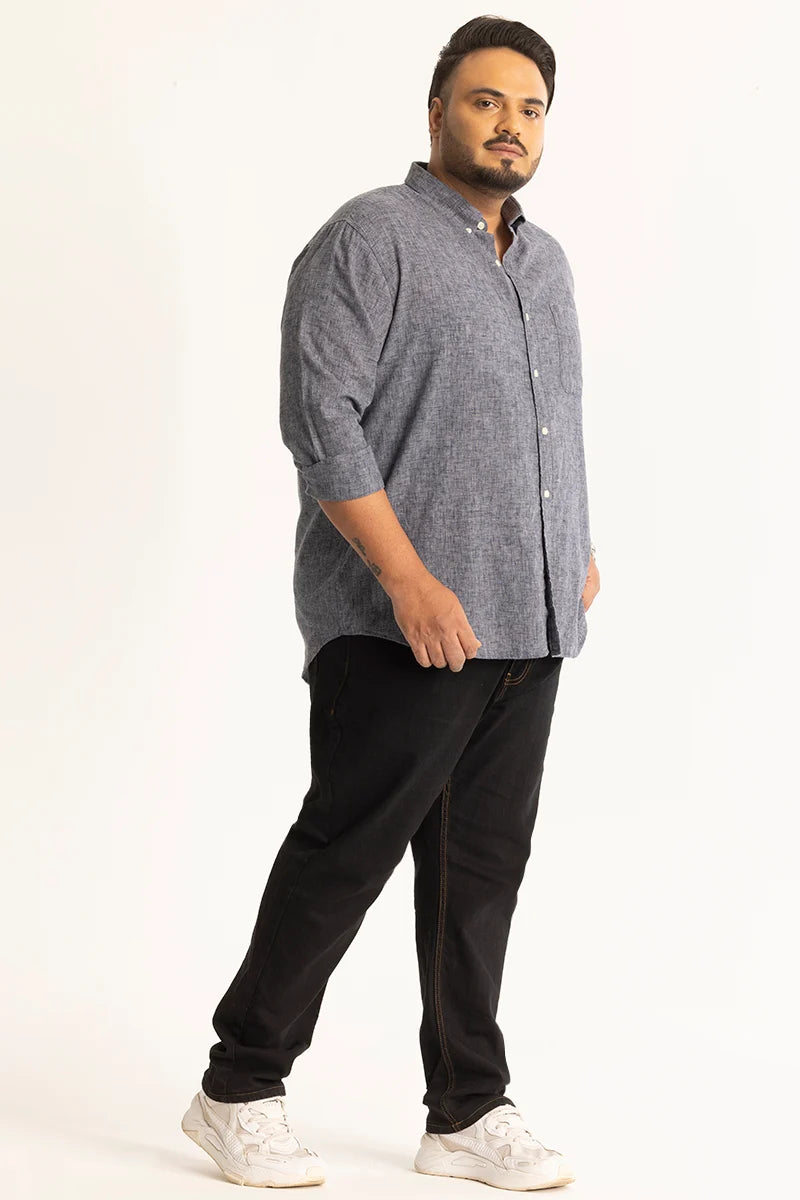 Grey Linen Blend Plus Size Shirt