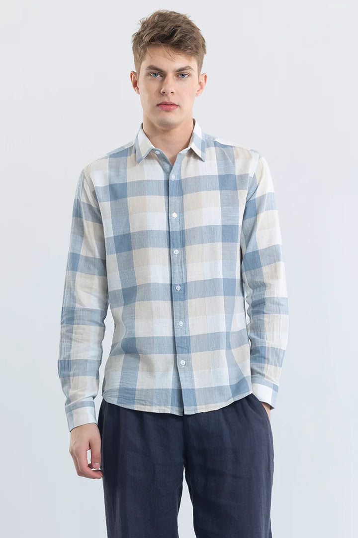 Alessia Light Blue Checks Linen Blend Shirts