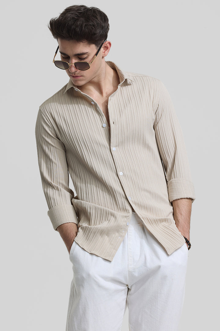 Beige Stripes Slim Fit Shirt