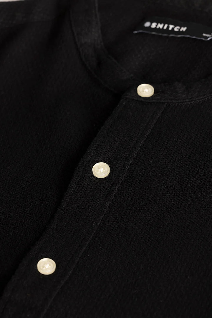 Black Woven Mandarin Shirt