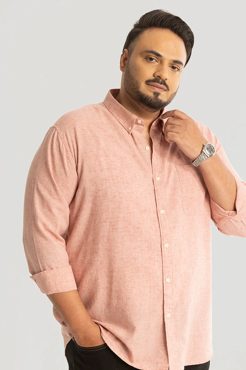 Peach Linen Blend Plus Size Shirt