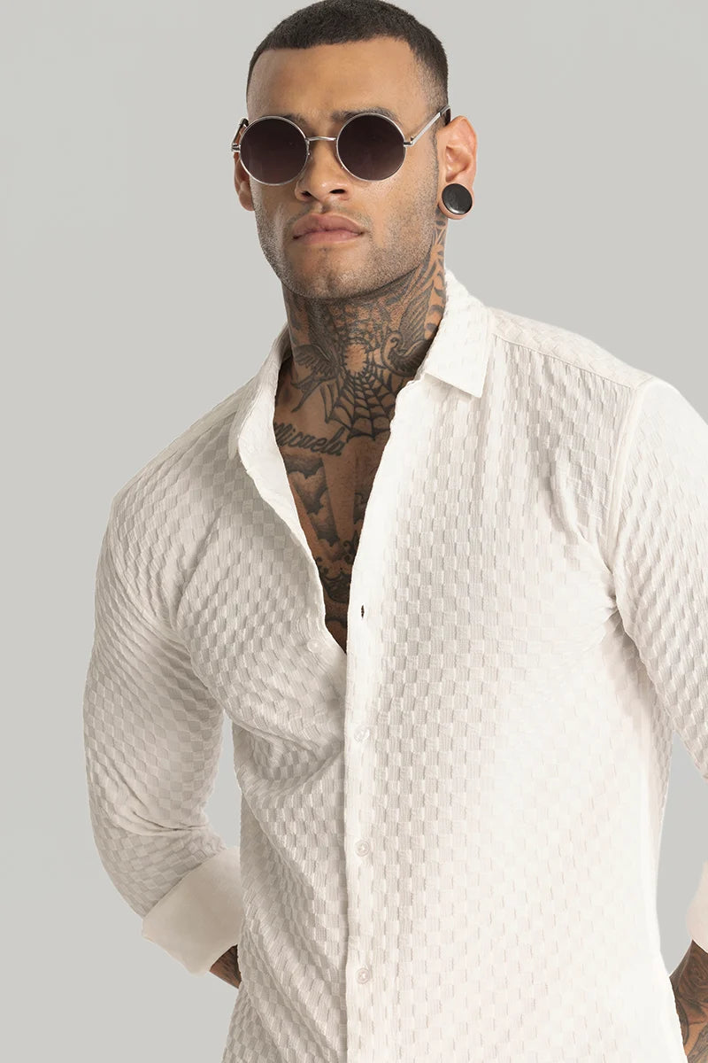 White Slim Fit Textured Shirt