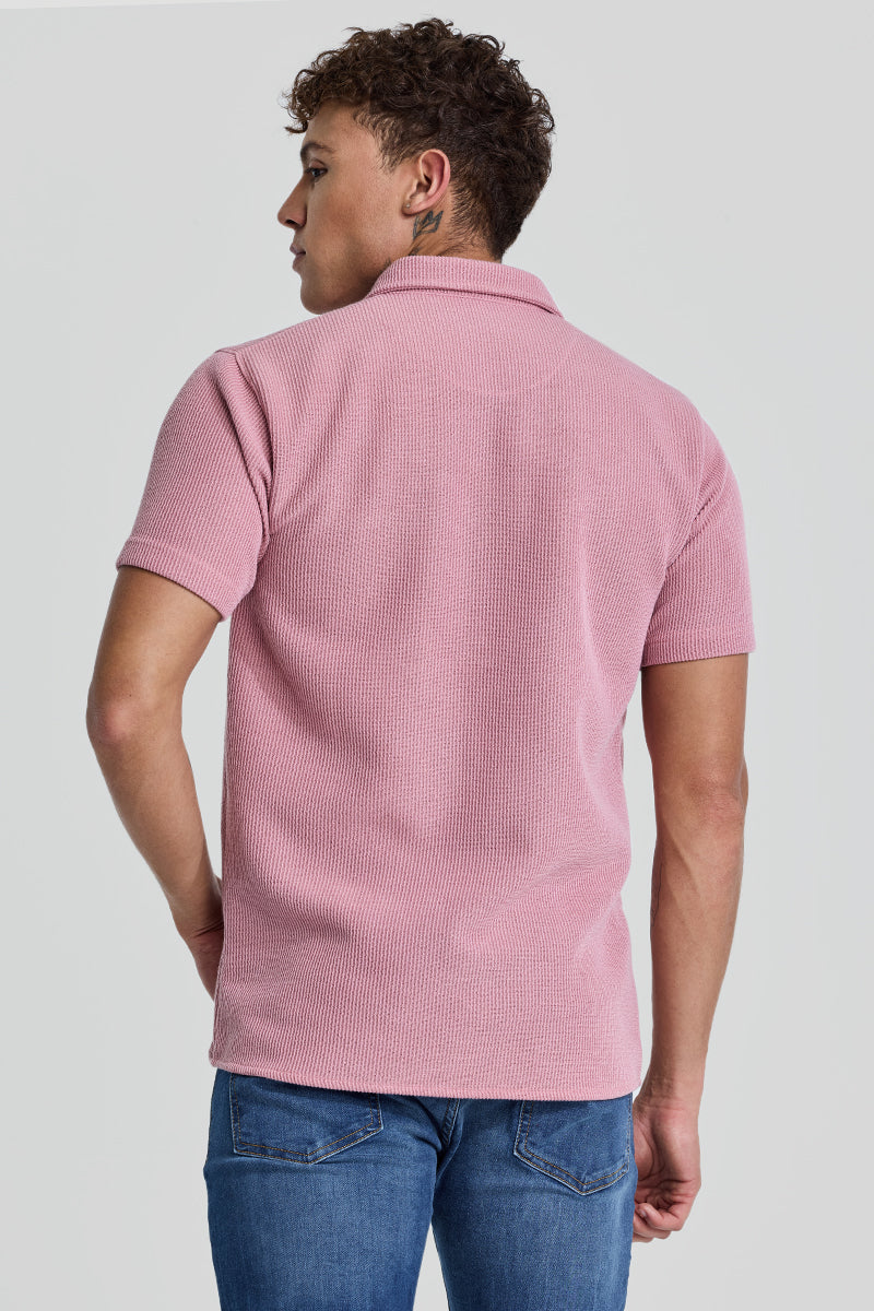 Pink Textured Double Pocket Shirt