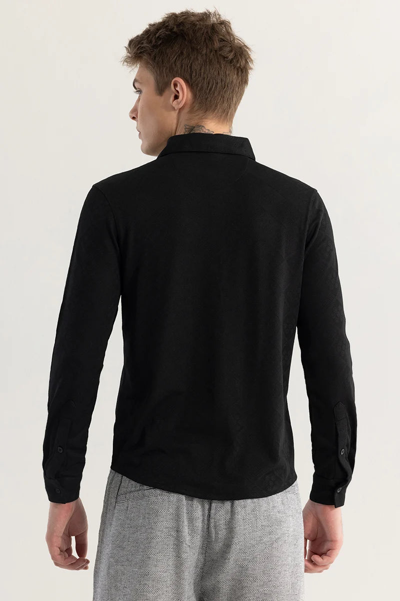 IntricWeave Black Self-Design Shirt