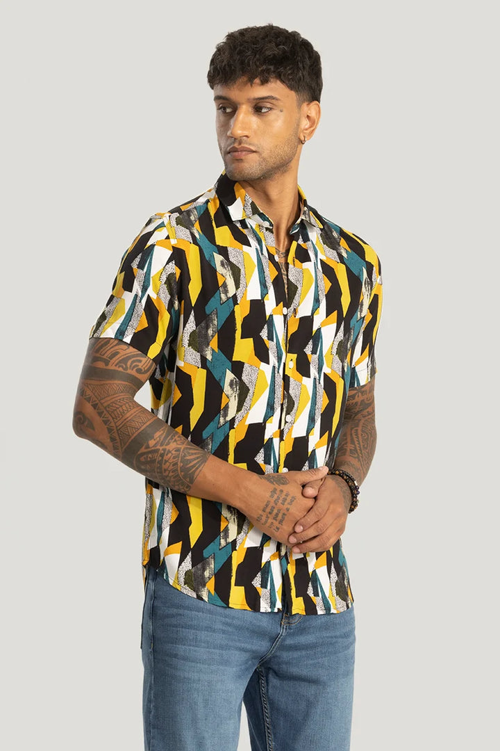 Yellow Slim Fit Abstract Shirt