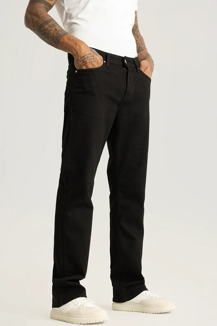 Vertex Black Plain Straight Fit Jeans