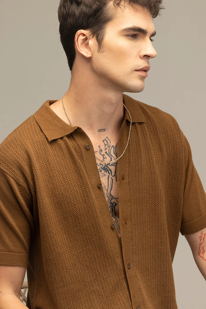 TerraKnit Knitted Crochet Brown Shirt