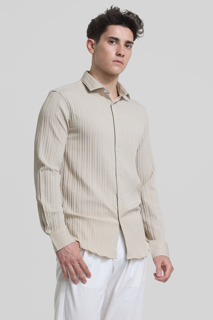 Beige Stripes Slim Fit Shirt