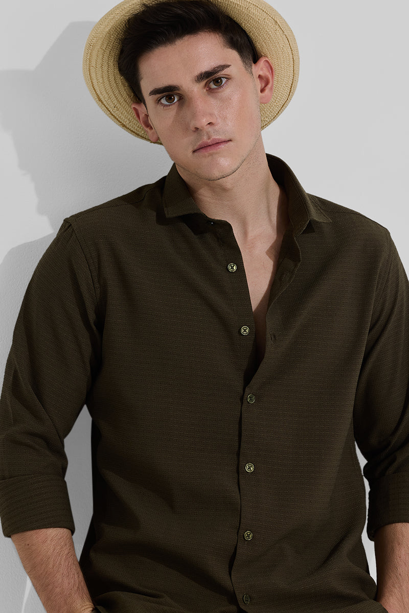 Olive Textured Slim Fit Shirt