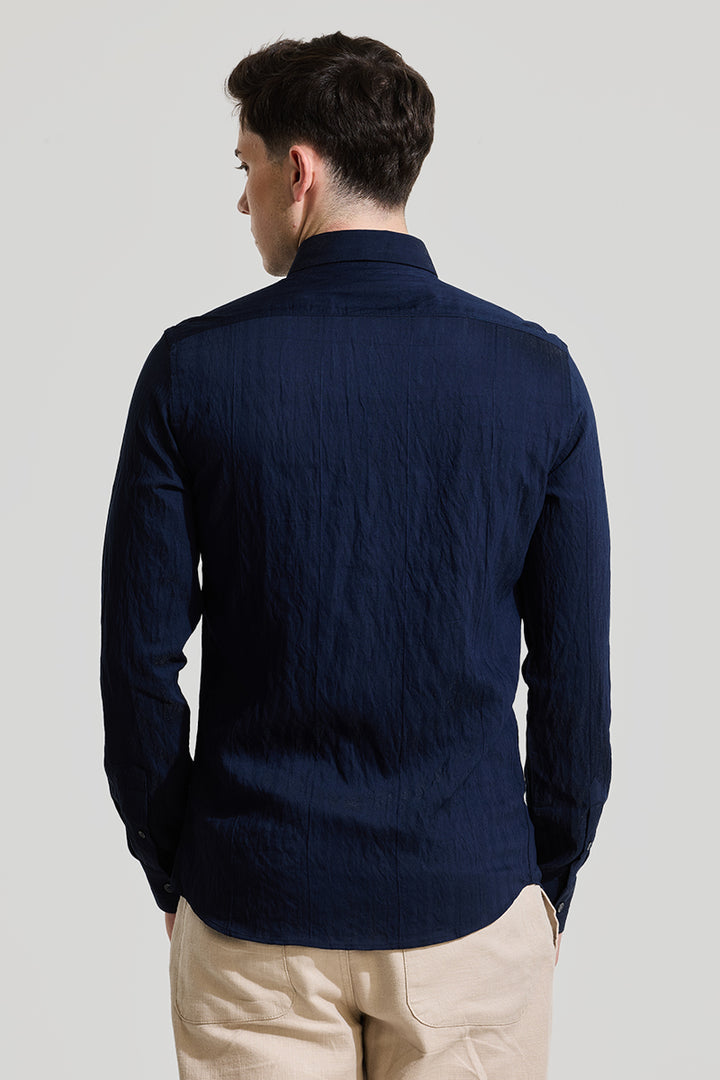 Navy Textured Slim Fit Shirt